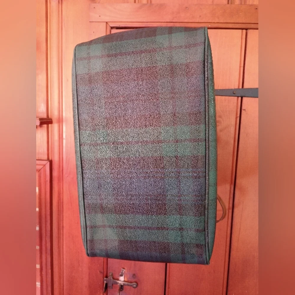 Vintage Green Plaid Tote Bag with Brown Leather Handles Polo Ralph Lauren - Picture 7 of 13